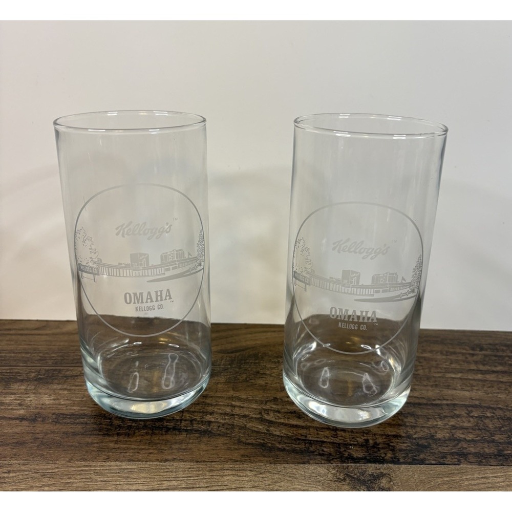 Vintage Kelloggs Company Omaha Nebraska Drinking Glass Set Etched